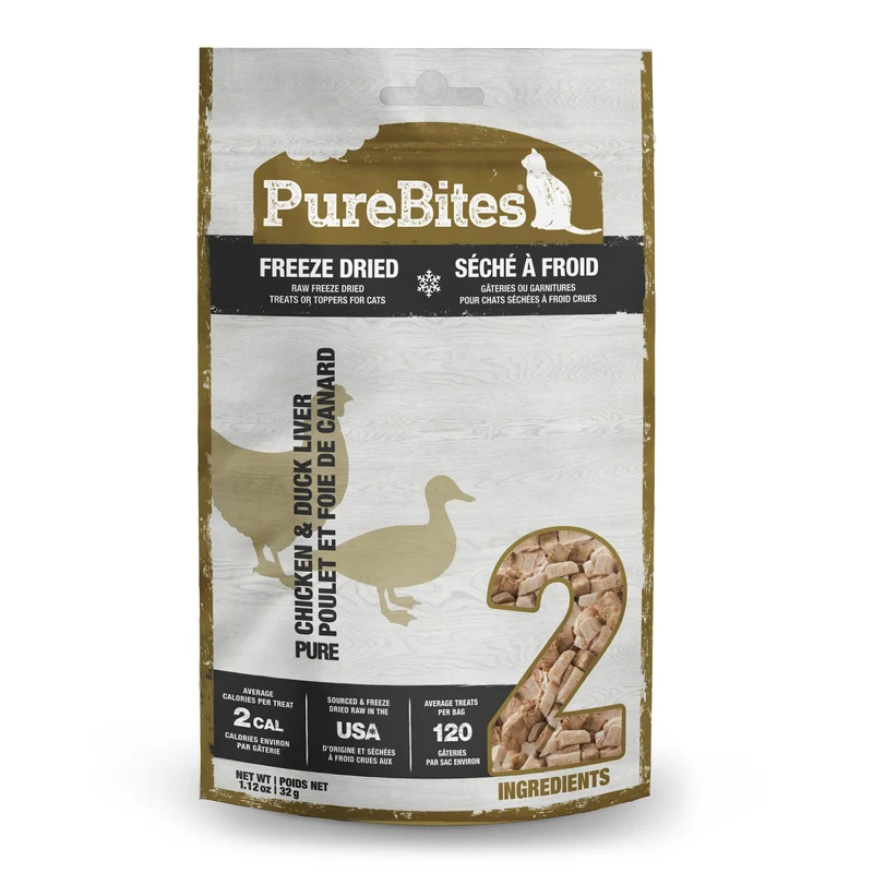 PureBites - Poulet et Foie de Canard - Gâteries ou Garnitures Lyophilisées pour Chats