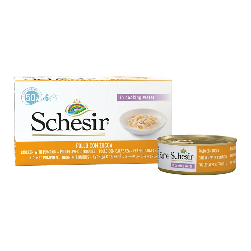 Schesir - Chat Adulte Poulet et Citrouille au Naturel - Multipak de 6 x 50 g - Nourriture Humide pour Chats