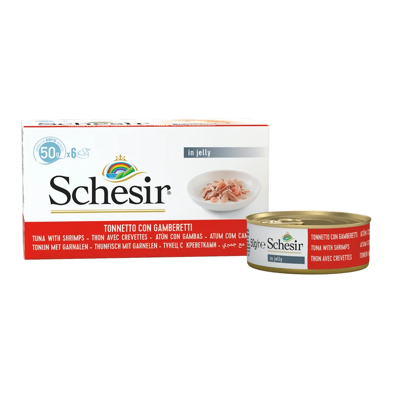 Schesir - Chat Adulte Thon et Crevettes en Gelée - Multipak de 6 x 50 g - Nourriture Humide pour Chats