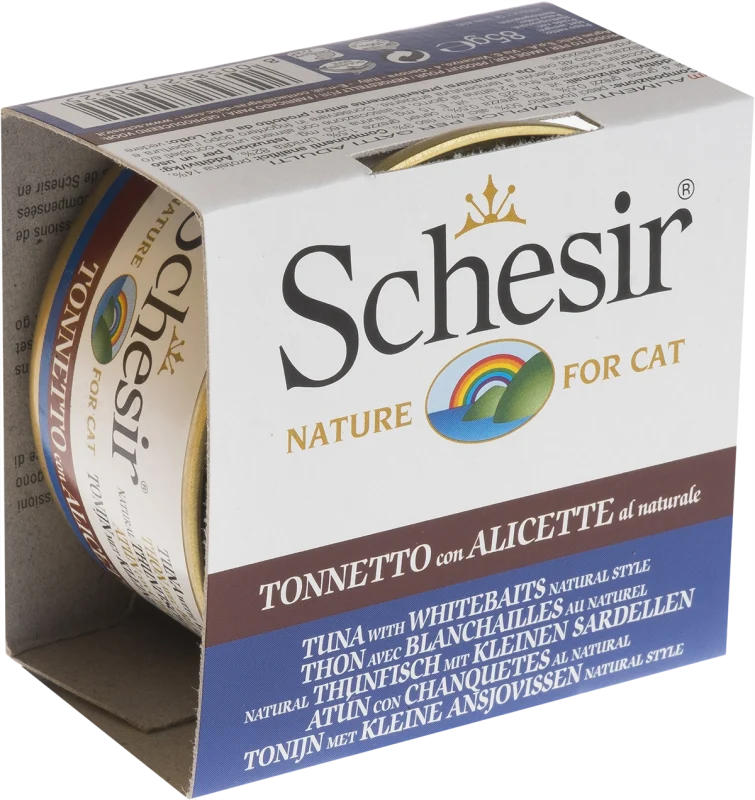 Schesir - Chat Adulte Thon, Blanchailles et Riz au Naturel en Eau de Cuisson - Nourriture Humide pour Chats