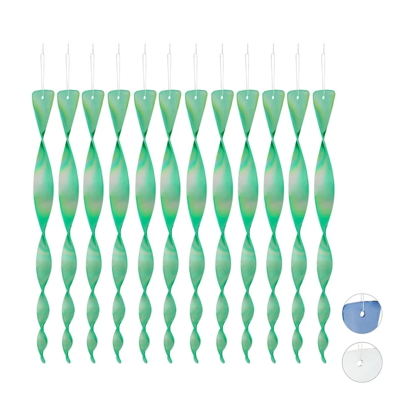 Lot de 12 répulsifs d'oiseaux spirales décoratives jardin 40 x 3,5 x 1,4 cm en plastique vert 13_0008711