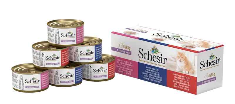 Schesir - Chat Adulte Multipak de 6 en Eau de Cuisson - Nourriture Humide pour Chats