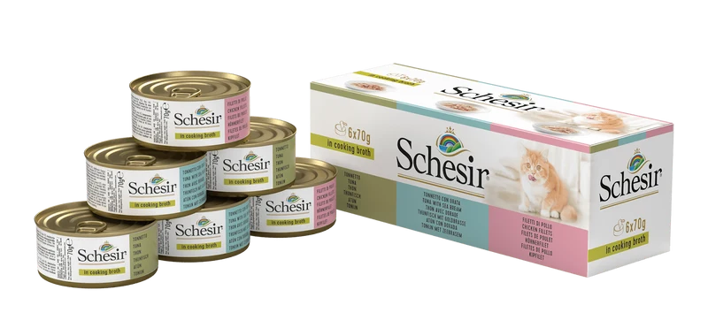 Schesir - Chat Adulte Multipak de 6 dans le Bouillon - Nourriture Humide pour Chats