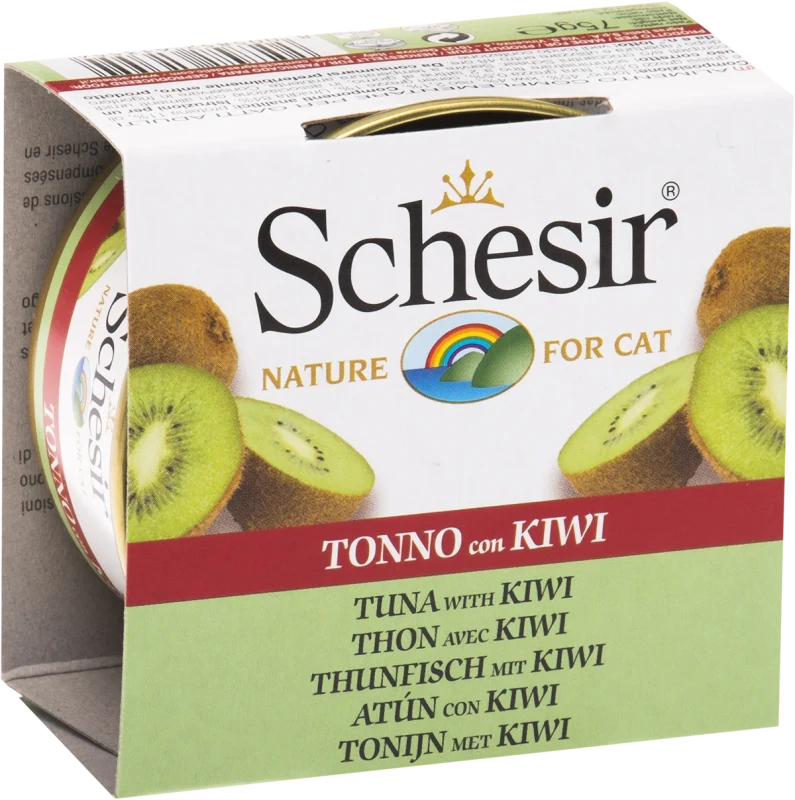 Schesir - Chat Adulte Thon, Morceaux de Kiwi et Riz - Nourriture Humide pour Chats