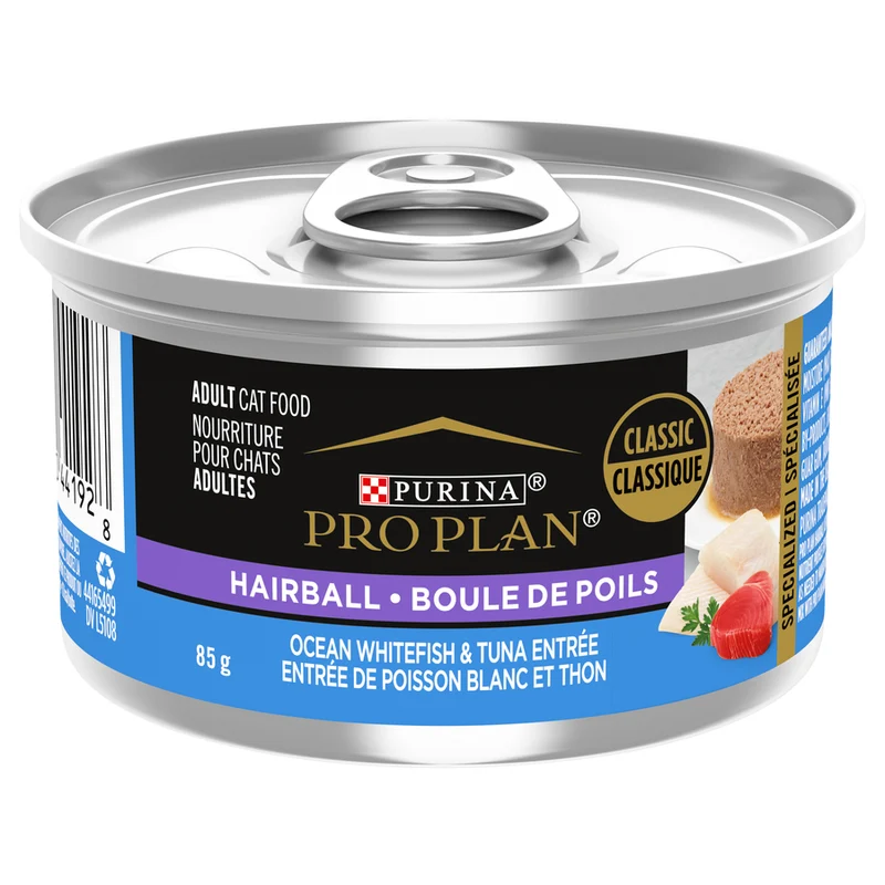 Purina Pro Plan - Chat Adulte Boule de Poils Pâté Poisson Blanc et Thon - Nourriture Humide pour Chats