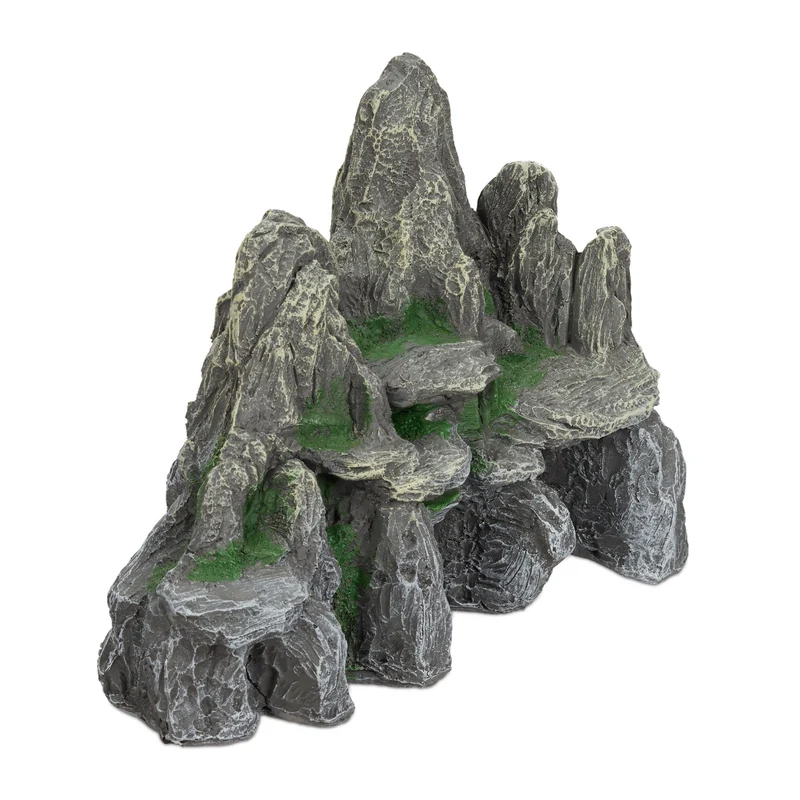 Rocher d'aquarium décoratif avec grottes pour poissons 30 x 20 x 15 cm en résine artificielle gris 13_0008210