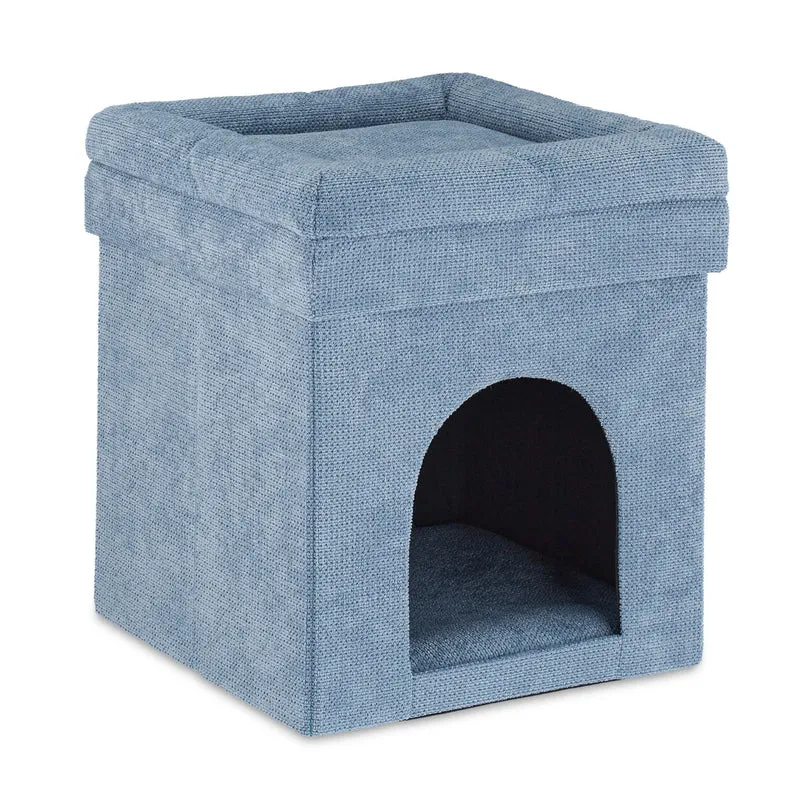 Tabouret refuge chat pliable design moderne 40 x 40 x 40 cm avec coussin amovible en tissu gris 13_0008315