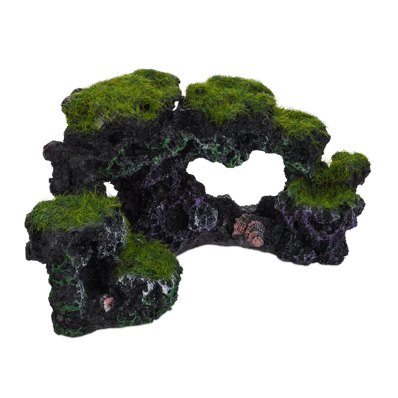 Pierre décorative d'aquarium 20 x 15 x 10 cm effet 3D cachette poissons ambiance naturelle en résine grise 13_0008208