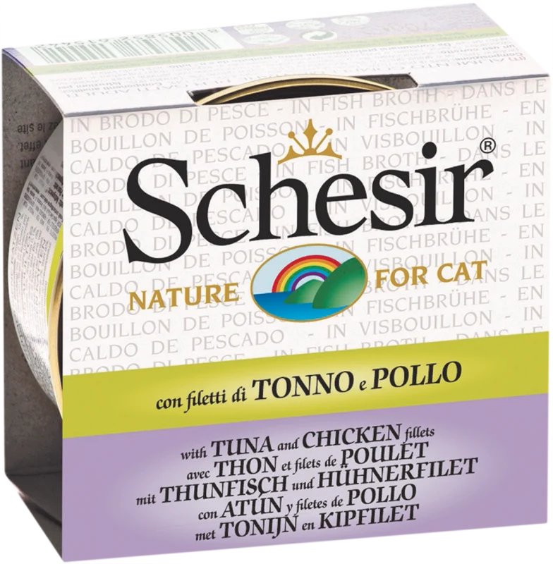 Schesir - Chat Adulte Thon et Poulet en Bouillon - Nourriture Humide pour Chats