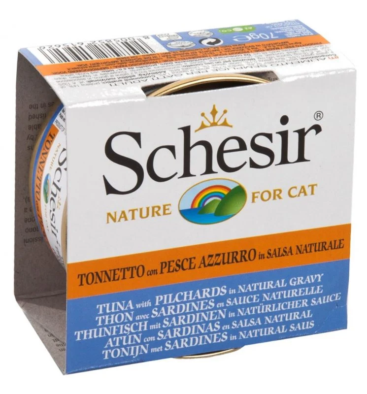 Schesir - Chat Adulte Thon et Sardines en Sauce Naturelle - Nourriture Humide pour Chats