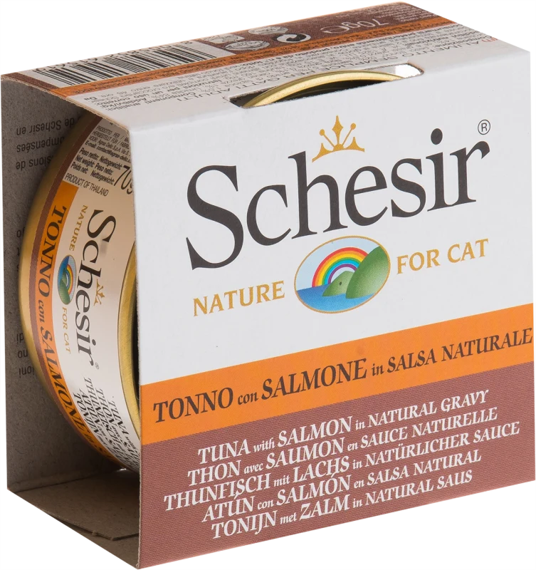 Schesir - Chat Adulte Thon et Saumon en Sauce Naturelle - Nourriture Humide pour Chats
