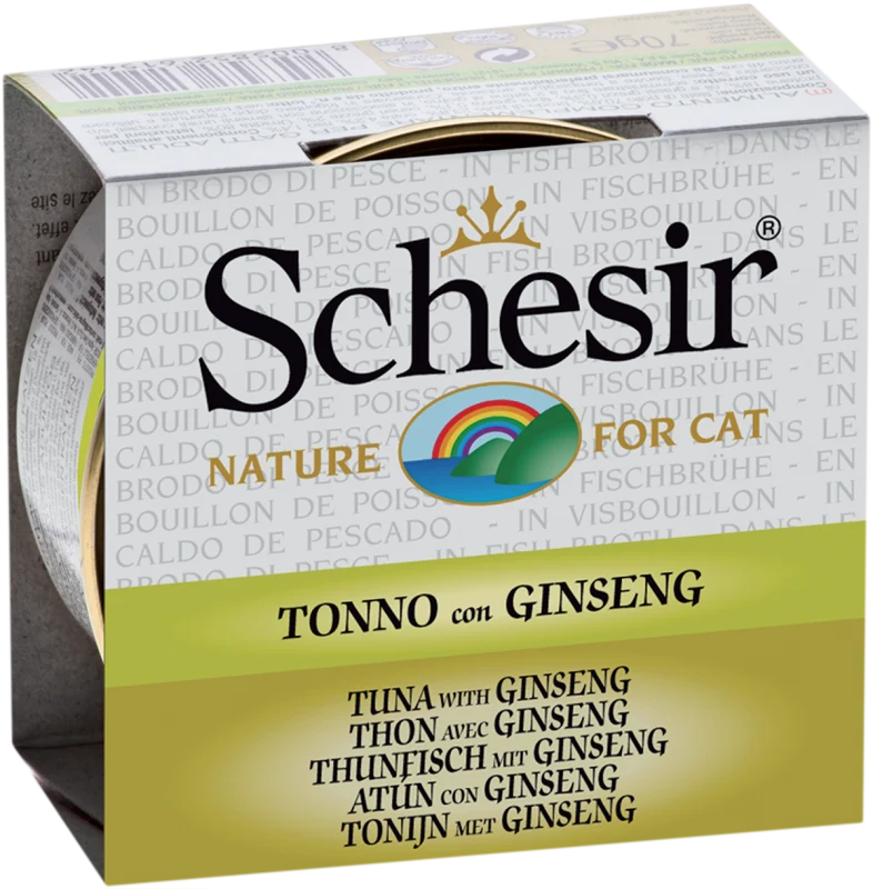 Schesir - Chat Adulte Thon et Ginseng en Bouillon - Nourriture Humide pour Chats