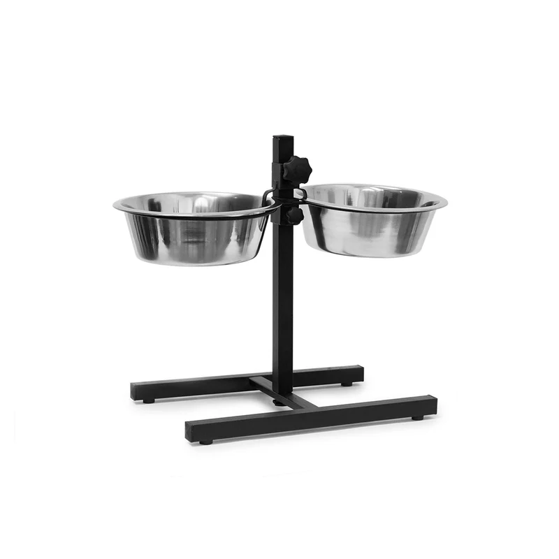 Lot de 2 gamelles pour chiens hauteur réglable ergonomique 42 x 53 x 26 cm en acier inoxydable argenté 13_0005756
