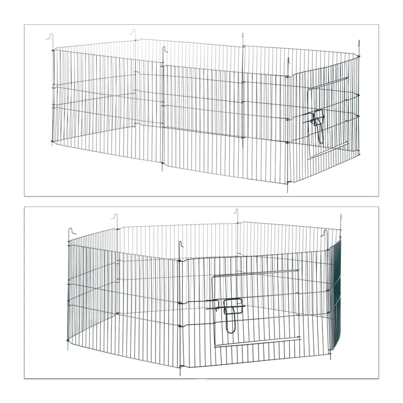 Enclos extérieur pour lapins et petits rongeurs 6 éléments avec porte protection soleil pluie en métal vert 13_0004309