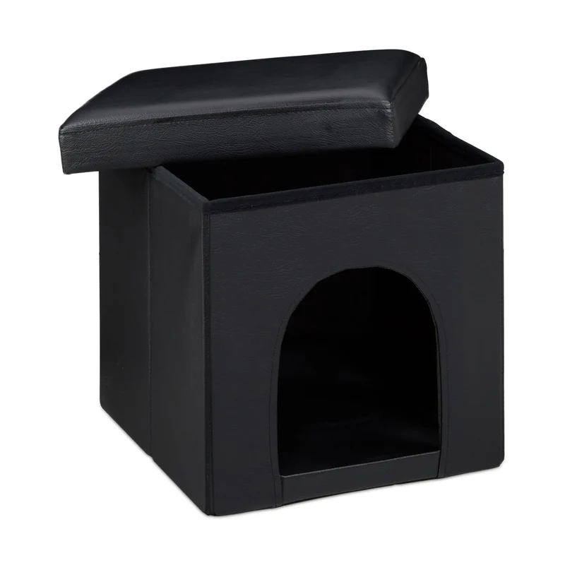 Maison pour petits chiens et chats pliable 38 x 38 x 38 cm pratique et élégante en similicuir noir 13_0008598