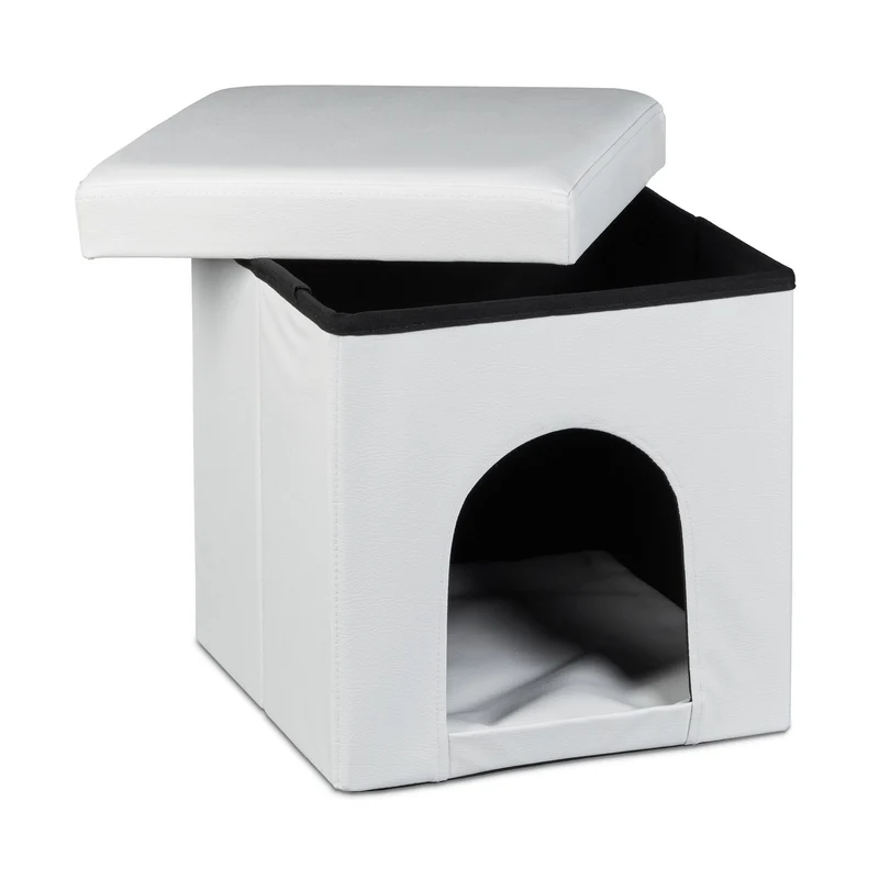 Maison pliable pour petits chiens et chats 38 x 38 x 38 cm design moderne pratique en similicuir gris 13_0008599