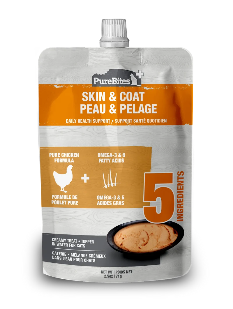 PureBites - Chat Peau & Pelage - Garniture ou Gâterie Crèmeux dans l'Eau pour Chats en Sachet