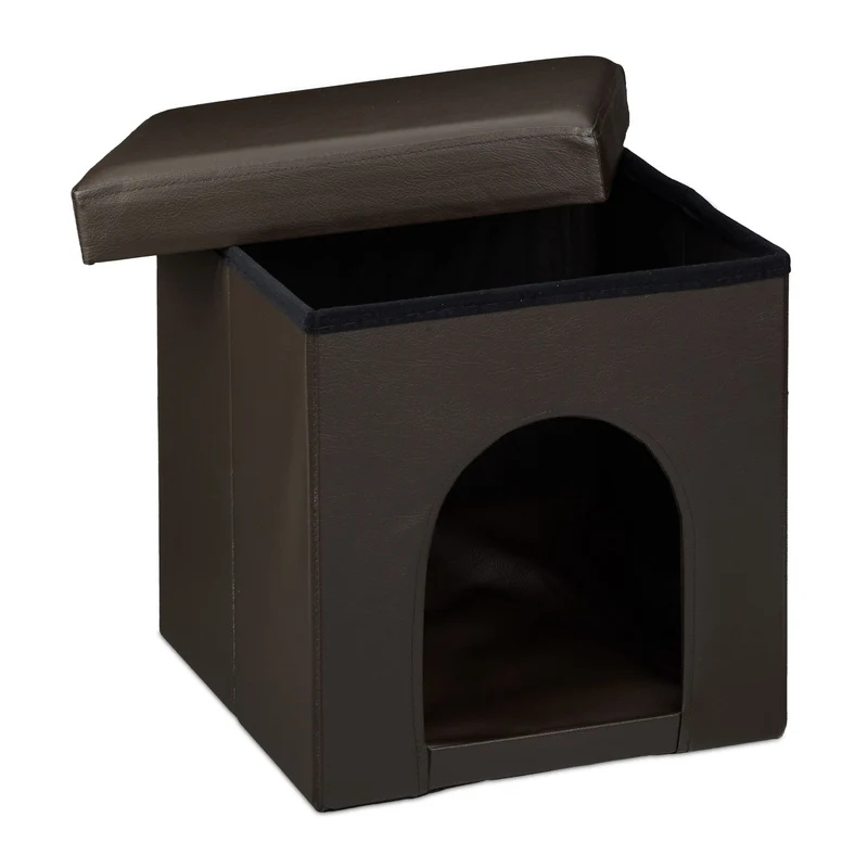 Maison pliable pour petits chiens et chats 38 x 38 x 38 cm design minimaliste pratique en similicuir marron 13_0008600