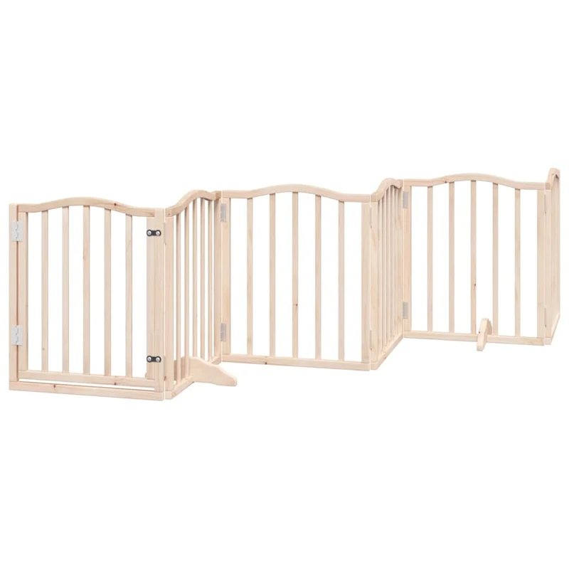 Barrière de sécurité pour chien animaux de compagnies avec porte 6 panneaux bois de peuplier marron 02_0023325