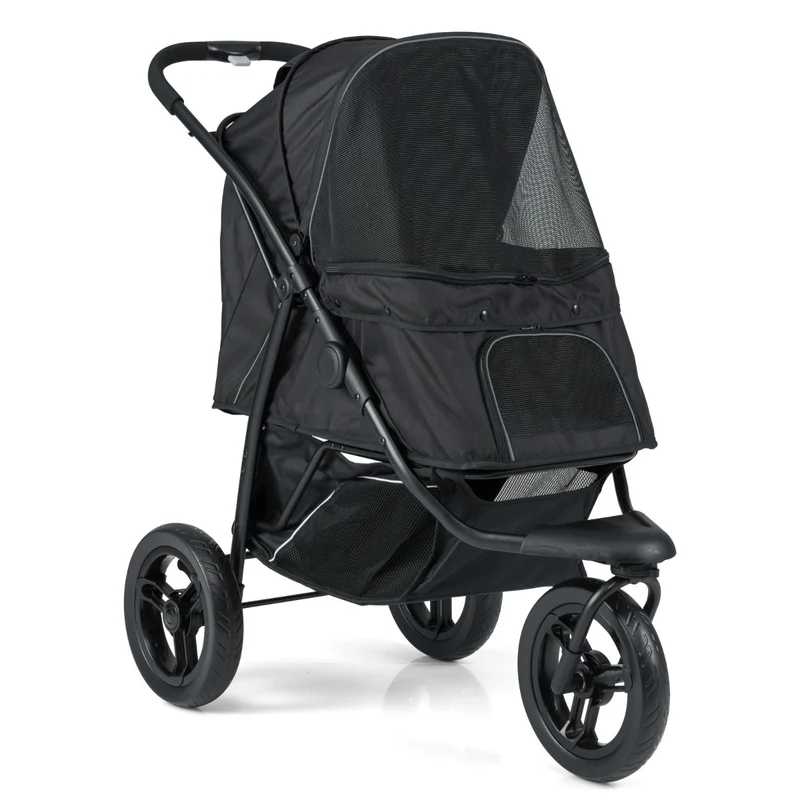 Poussette pour chien à 3 roues 110 x 57 x 105 cm facile à plier tout-terrain ambiance extérieure en tissu oxford noir 20_0018657
