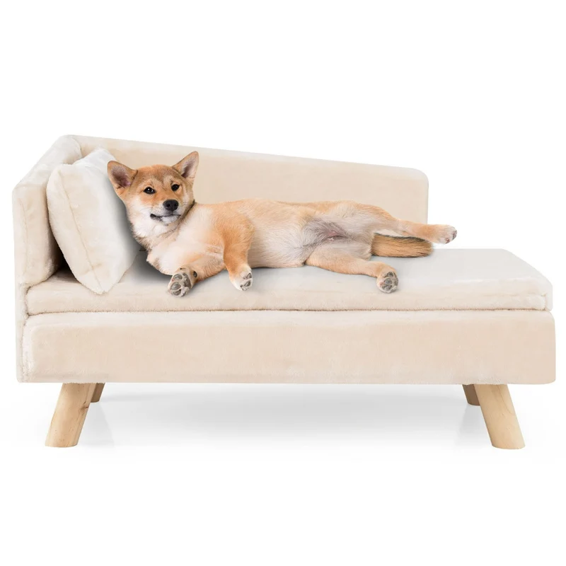 Canapé surélevé pour animaux 81 x 51 x 47 cm confort optimal dossier semi-circulaire style moderne en tissu peluche blanc 20_0017641