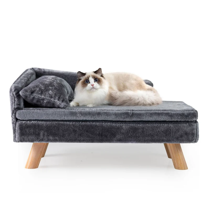 Canapé surélevé pour animaux de compagnie 71 x 43 x 40 cm confort optimal design élégant en tissu peluche gris 20_0018110