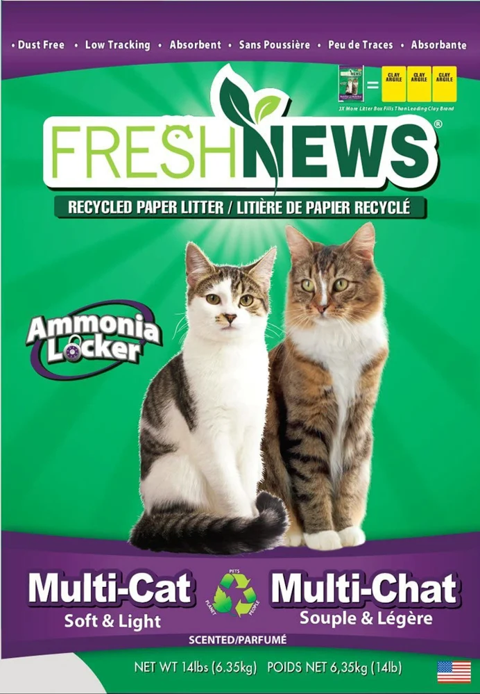 Fresh News - Multi-Chat Parfumée - Litière en Granules de Papier Recyclé pour Chats Multiples