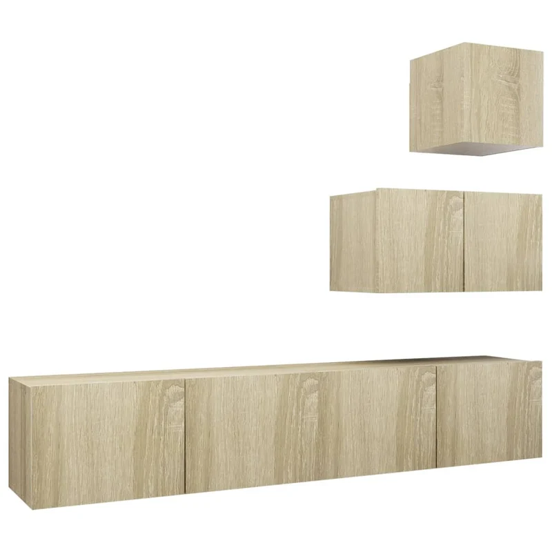 Ensemble de meubles armoire buffet TV télévision salon chambre séjour 4 pièces chêne sonoma bois d'ingénierie brun 02_0024307