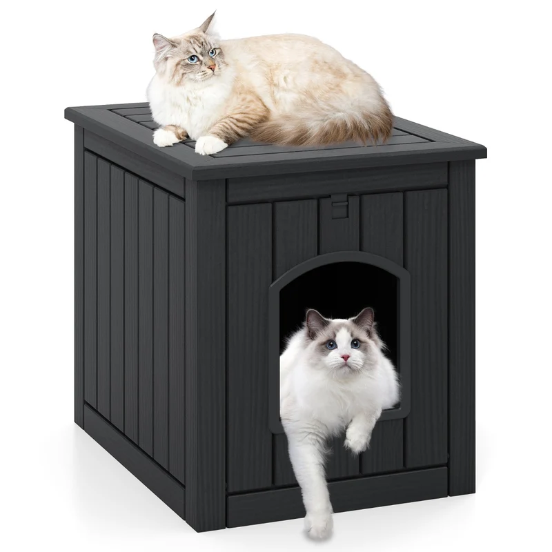 Maison pour chat multifonctionnelle 60 x 47 x 54,5 cm abri imperméable design rustique en PP noir 20_0018087