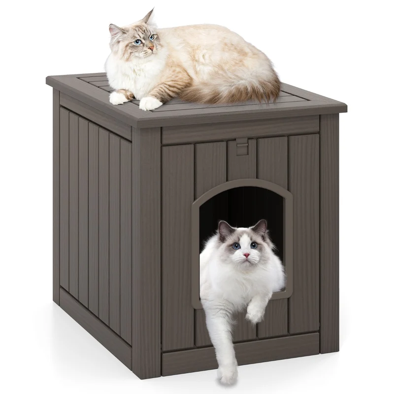 Niche multifonctionnelle pour chat 60 x 47 x 54,5 cm accès facile ambiance cosy finition bois gris 20_0017455