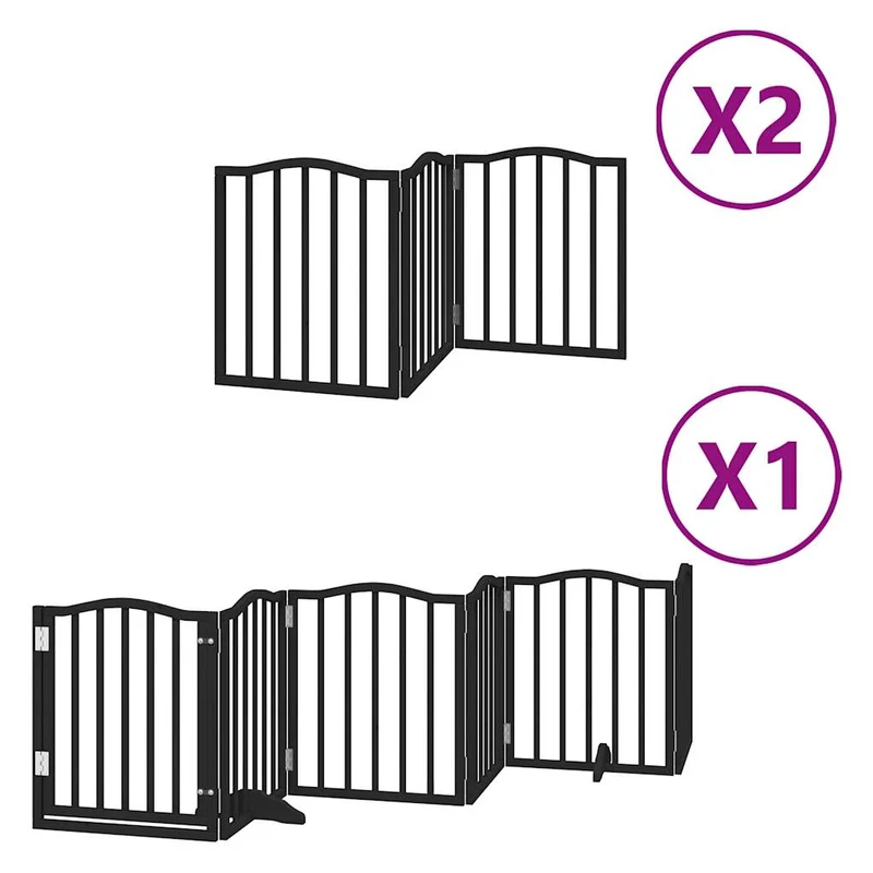 Barrière de sécurité pour chien animaux de compagnie porte pliable 12 panneaux bois peuplier noir 02_0023183