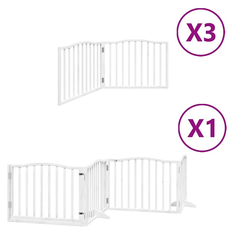 Barrière de sécurité pour chien animaux de compagnie porte pliable 10 panneaux bois de peuplier blanc 02_0023109