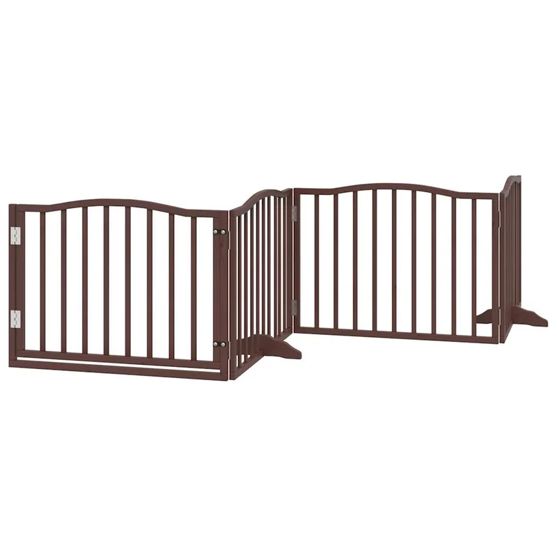 Barrière de sécurité pour chien animaux de compagnies avec porte 4 panneaux bois de peuplier marron 02_0023304