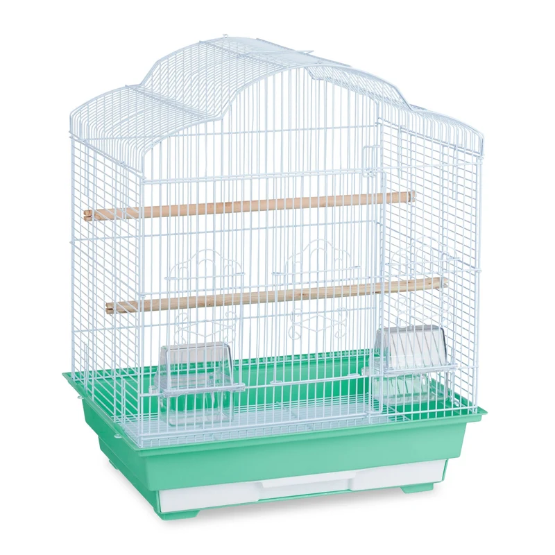 Cage à oiseaux rectangulaire avec perchoirs réglables 56,5 x 46,5 x 35,5 cm en acier blanc 13_0009843