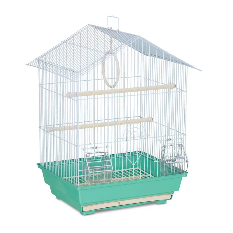 Cage à oiseaux rectangulaire pratique pour perruches 49 x 39,5 x 32 cm avec mangeoires amovibles en métal noir 13_0009842