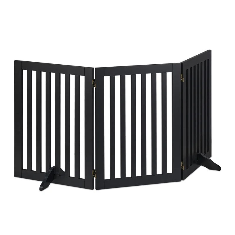Barrière de sécurité rétractable pour animaux devant escaliers 92 x 51 x 2 cm design pratique en MDF noir 13_0010759