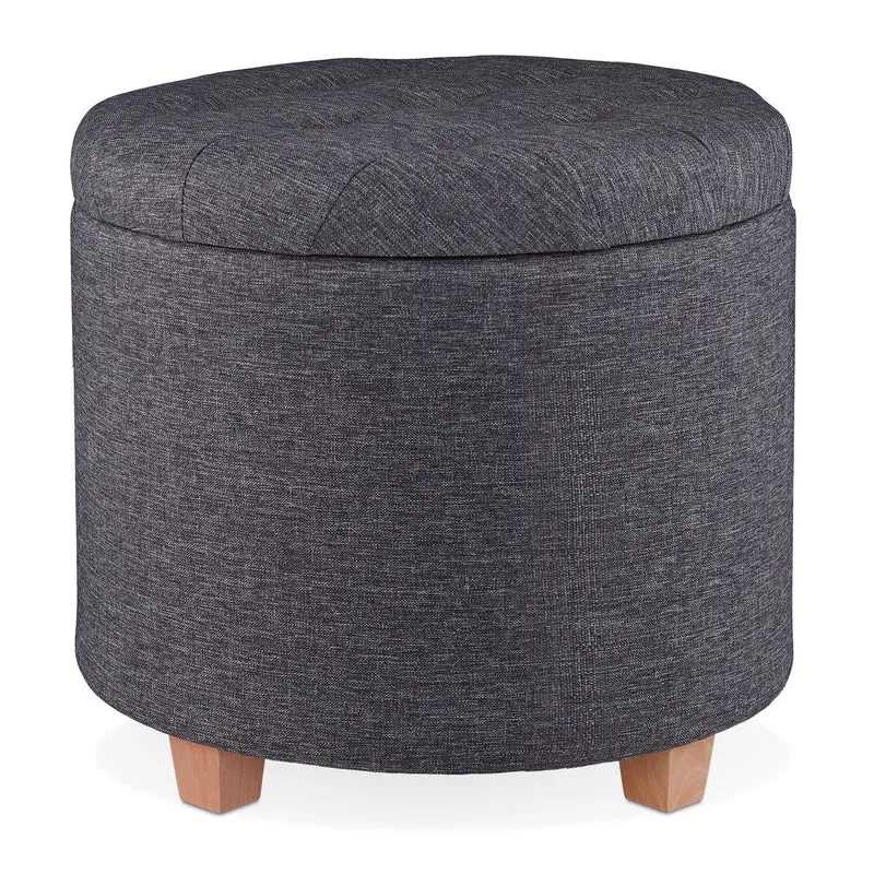 Pouf de rangement rond assise confortable 41 x 44 cm usage salon couloir en tissu gris 13_0009823