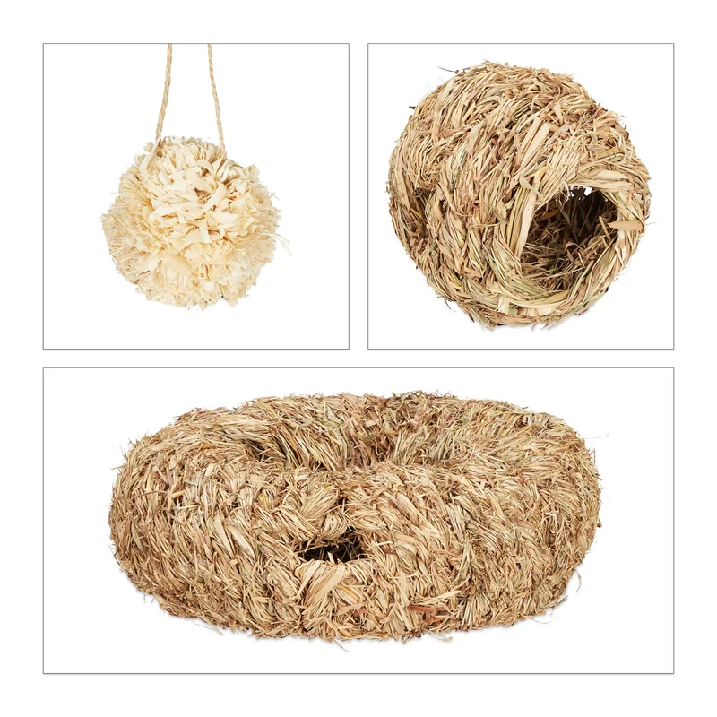 Lot de 5 accessoires pour cages de rongeurs créant un terrain de jeu amusant confort confortable en matériau naturel beige 13_0009697