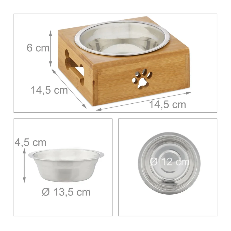 Gamelle décorative pour chiens petits et moyens 400 ml amovible motifs en bambou en acier inoxydable argenté 13_0013171