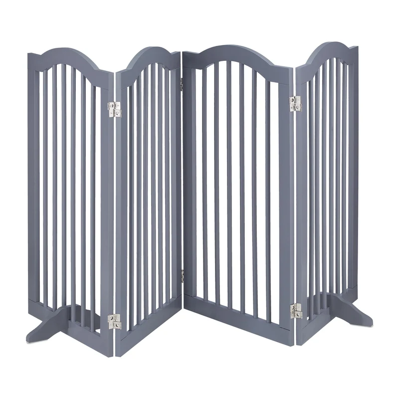Barrière de sécurité réglable animaux domestiques 92 x 75 cm stabilité optimale ambiance cosy en métal gris 13_0011301