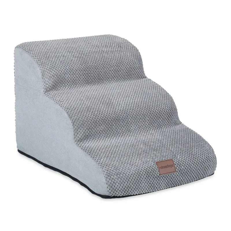 Escalier pliable 3 marches pour animaux confort douillet 33 x 41 x 54 cm en mousse polyester gris 13_0015211