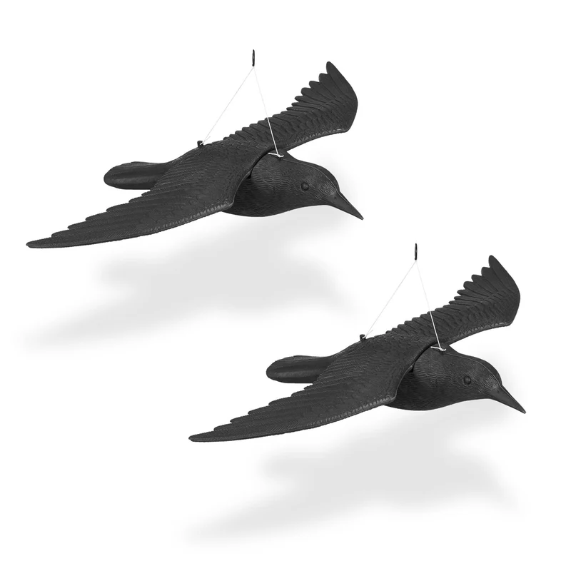 Lot de 2 épouvantails corbeaux anti-pigeons extérieur facile à suspendre balcon jardin en plastique noir 13_0013522