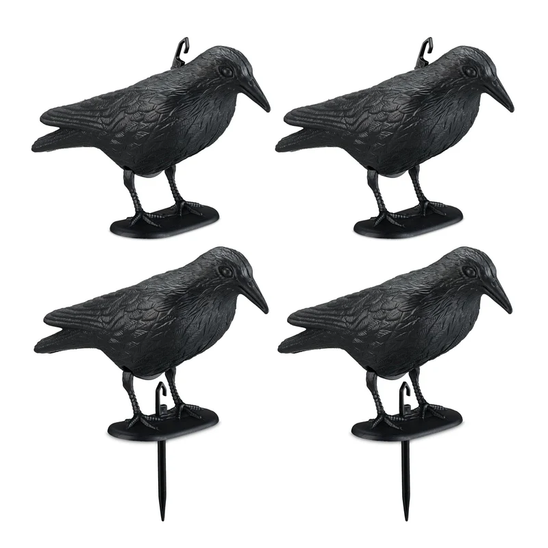 Lot de 4 répulsifs corbeaux résistants intempéries jardin extérieur 30 x 15 x 10 cm en plastique noir 13_0015442