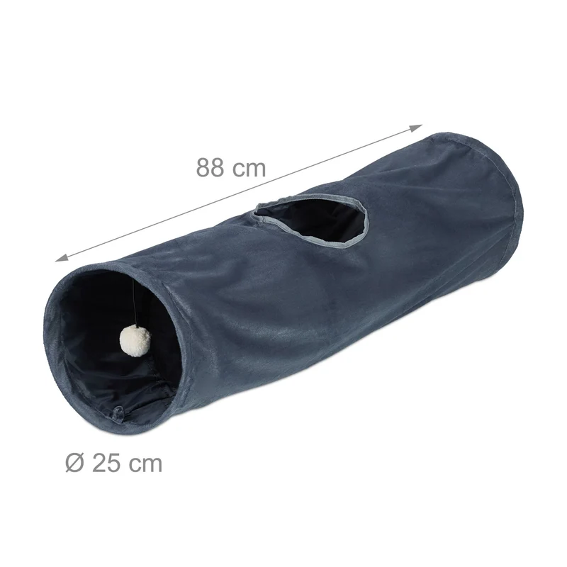 Tunnel de jeu pour chat pop-up 88 x 25 cm avec pompon suspendu ambiance cosy en peluche beige 13_0015162