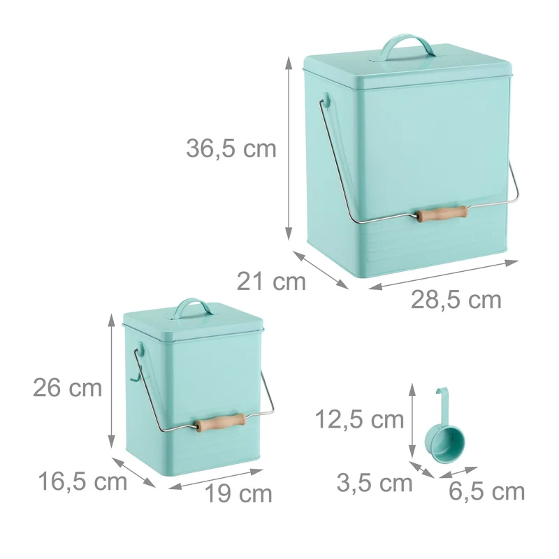 Lot de 2 boîtes de conservation pour animaux 30 x 30 x 25 cm couvercle hermétique et cuillère en fer turquoise 13_0015056