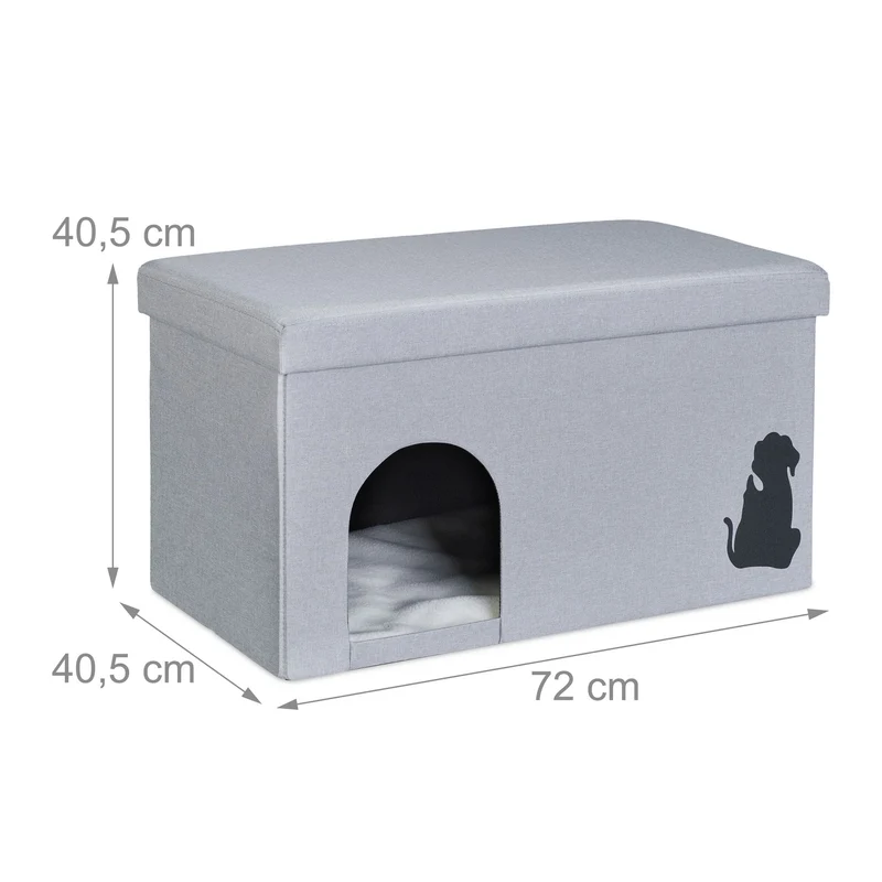 Grotte pour chat et petit chien avec niche intégrée pliable 60 x 40 x 40 cm en bois blanc 13_0015977