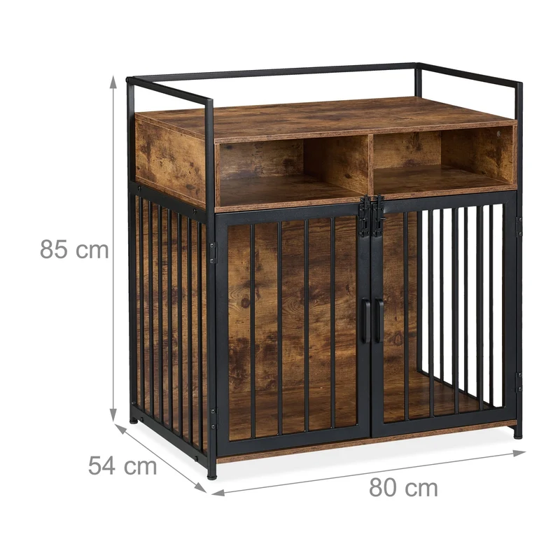 Meuble de cage pour chien moderne avec surface de rangement 85 x 80 x 54 cm en MDF noir 13_0015355