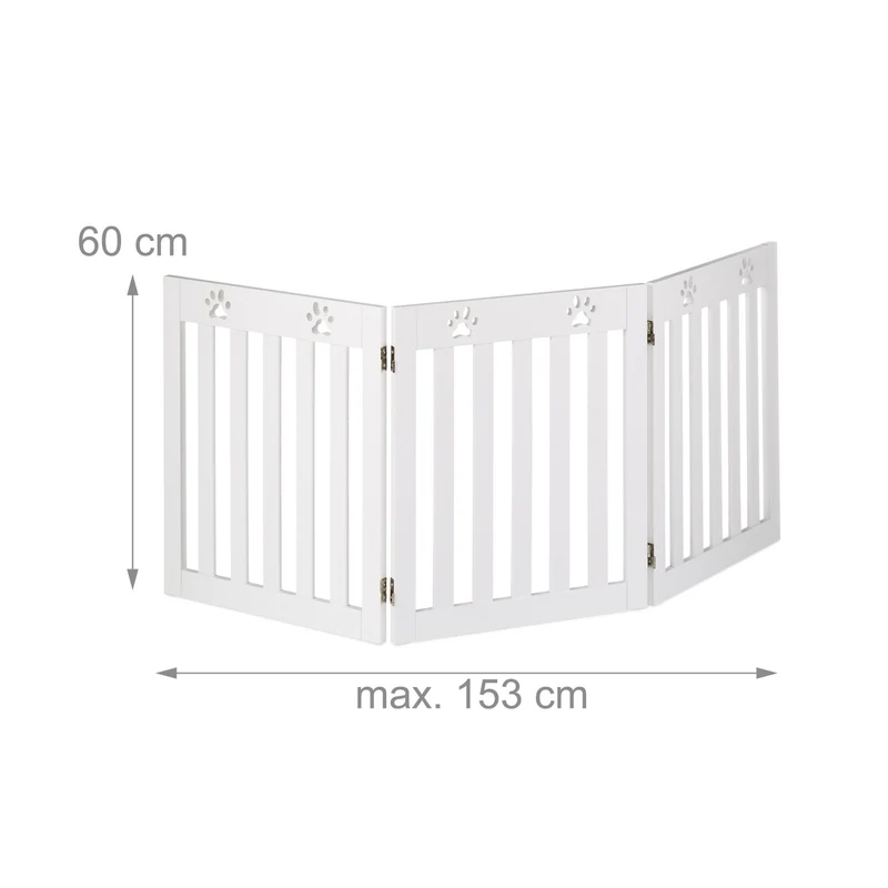 Barrière de sécurité pliable pour chien escalier porte 60 x 153 x 2 cm design joyeux en MDF blanc 13_0015472