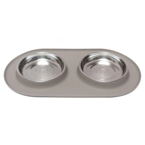 MESSY CATS Bol Double Inox Base Silicone Gris