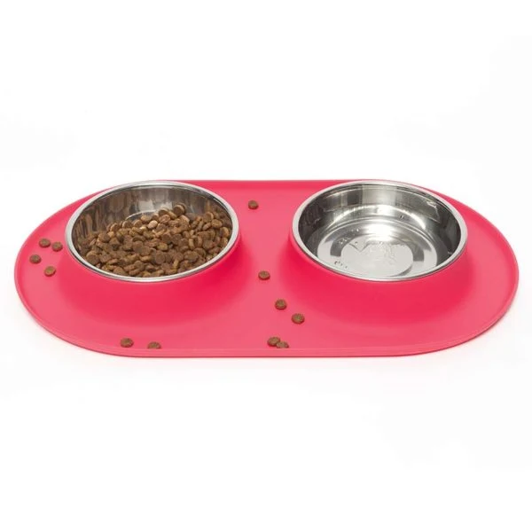 MESSY CATS Bol Double Inox Base Silicone Rouge